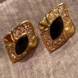 Gold & Black Faux Onyx Earrings
